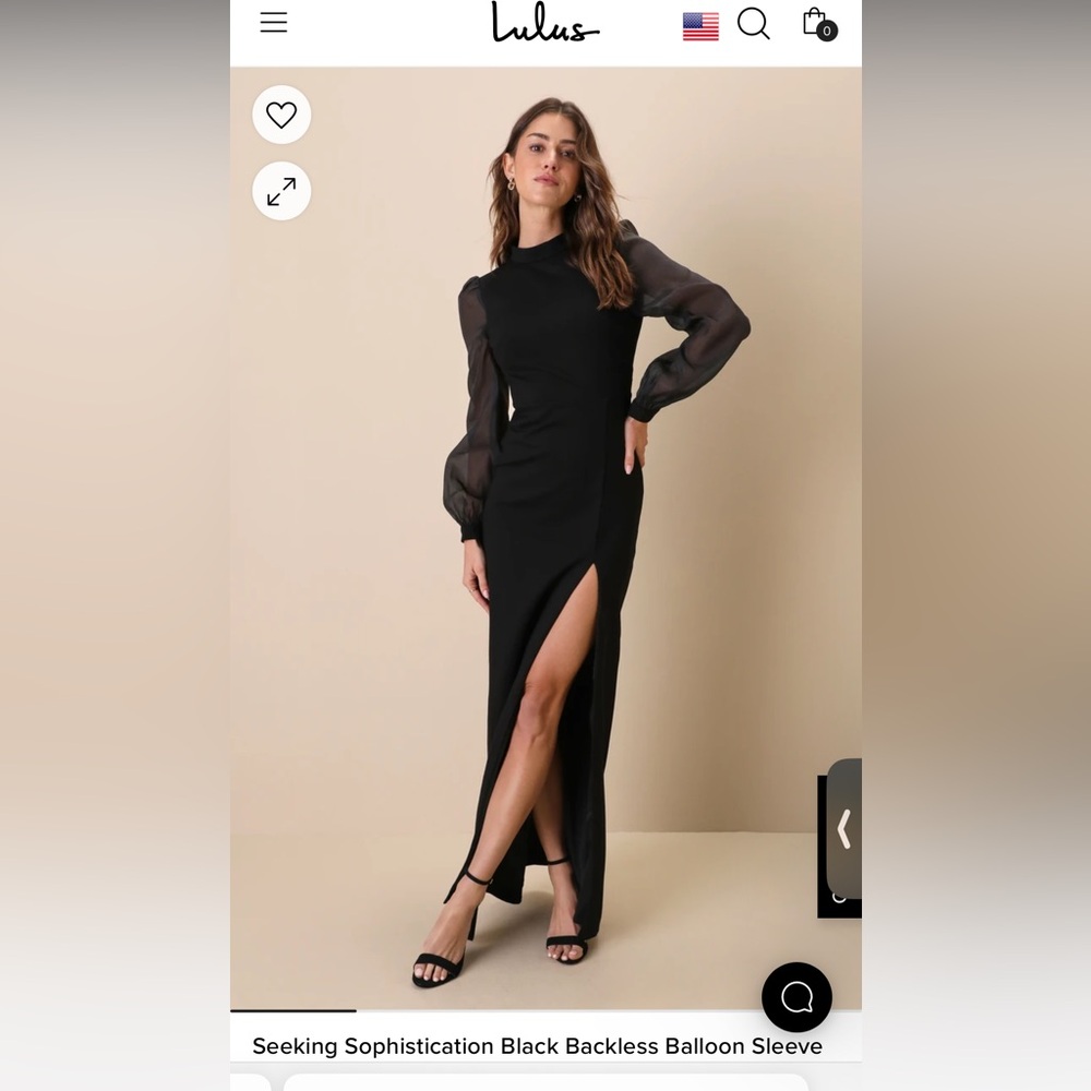 Lulus Black Backless Balloon Sleeve Maxi Dress